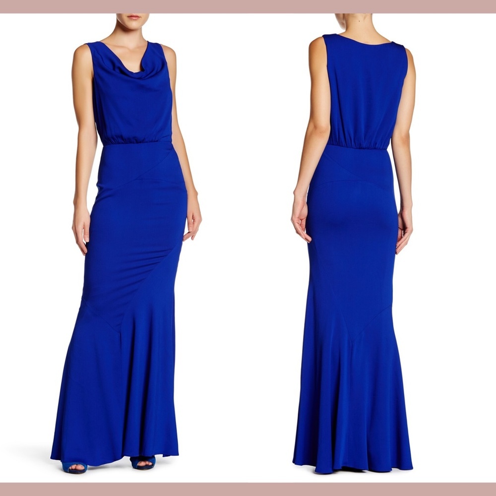NWT $445 Nicole Miller Cowl Neck Seamed Gown in Royal Blue [SZ 12 ]‎
